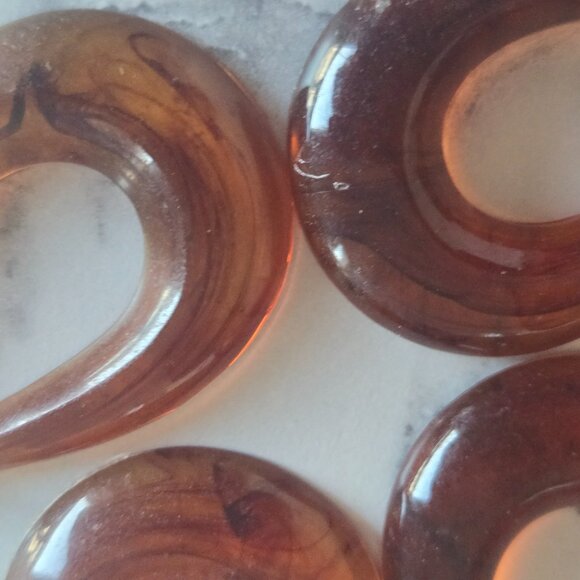 Vintage Brown Marbled Oval Lucite Drop Earrings - Picture 3 of 6